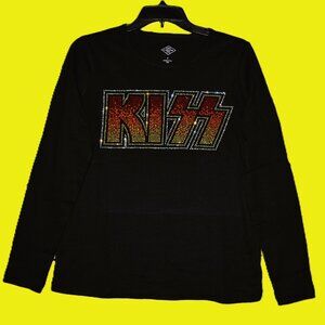Kiss rhinestone bling black long sleeve RN shirt sz XS S M L XL XXL 1X 2X 3X…